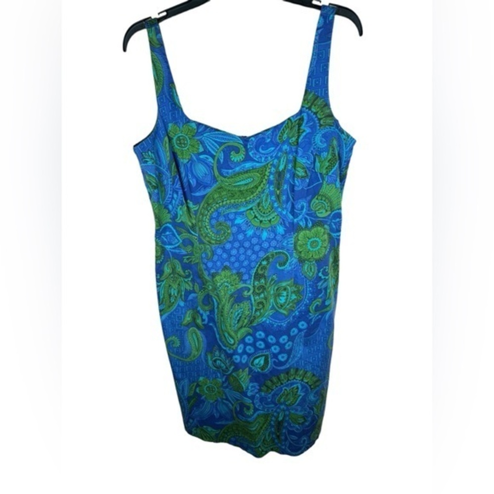 Spenser Jeremy women’s blue green paisley sleeveless cotton spandex dress 12